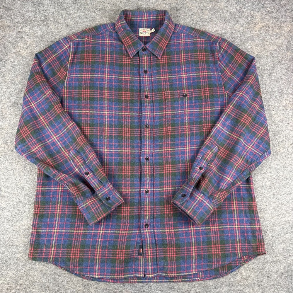 Faherty Super Brushed Flannel Shirt Long Sleeve Plaid Cotton Stretch Mens XL